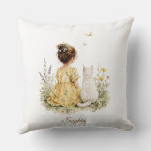 Girl and White Cat Kussen (Achterkant)