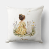Girl and White Cat Kussen (Voorkant)