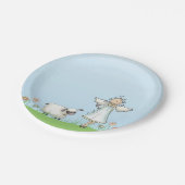 Girl Angel en Lamb, blauw, religieus Papieren Bordje (Gekanteld)
