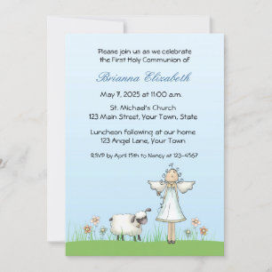 Girl Angel en Lamb, Blue, First Community Kaart