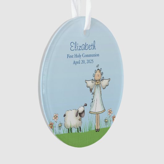 Girl Angel en Lamb, Blue, First Community Ornament (voorkant)