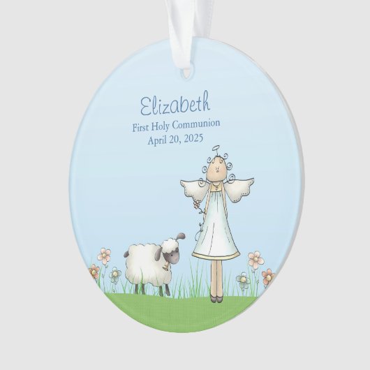 Girl Angel en Lamb, Blue, First Community Ornament (voorkant)