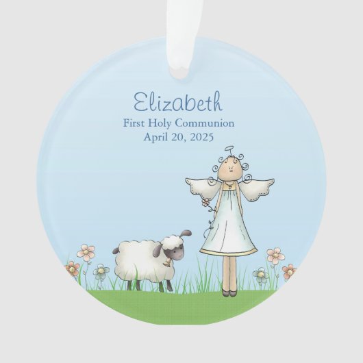 Girl Angel en Lamb, Blue, First Community Ornament (voorkant)