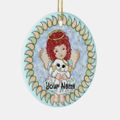 Girl Angel Holding Dog Keramisch Ornament (Rechts)