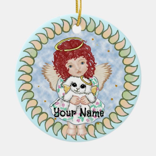 Girl Angel Holding Dog Keramisch Ornament (Voorkant)