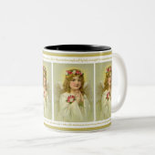 Girl Angel met rozen Memorare Prayer Tweekleurige Koffiemok (Voorkant rechts)