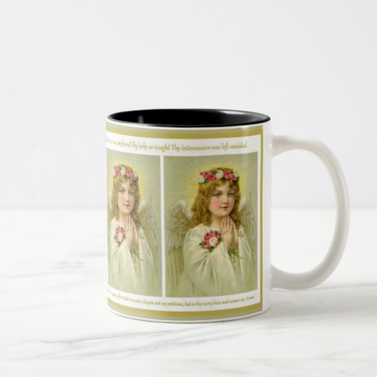  Girl Angel met rozen Memorare Prayer Tweekleurige Koffiemok (Rechts)