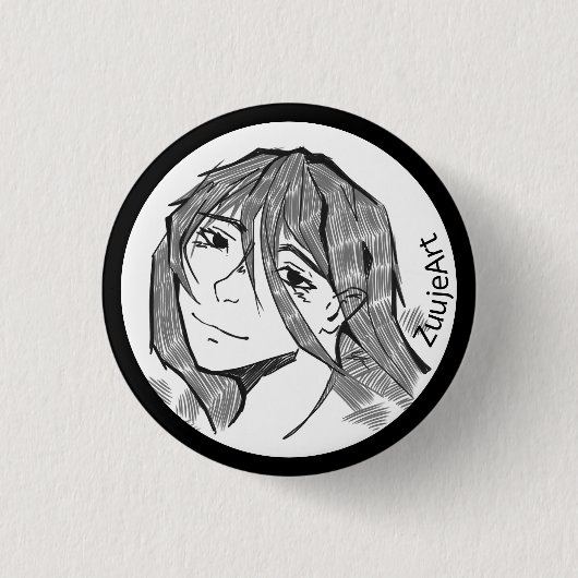 Girl, anime, lineart ronde button 3,2 cm (Voorkant)