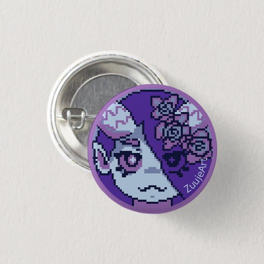 Girl, anime, pixelart ronde button 3,2 cm (Voorkant /achterkant)