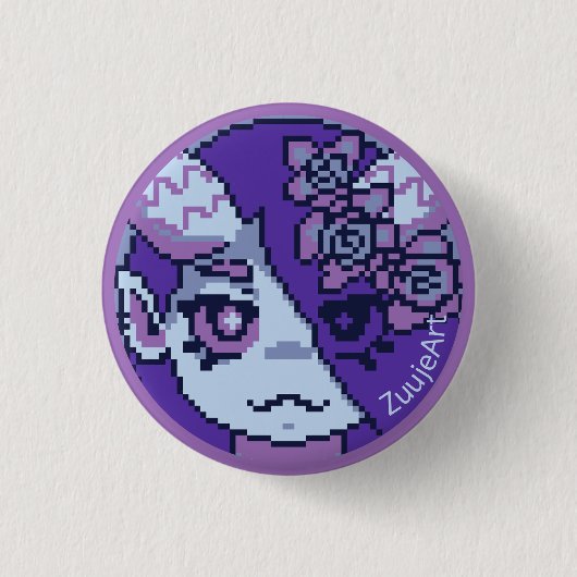 Girl, anime, pixelart ronde button 3,2 cm (Voorkant)