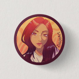 Girl, anime, red. ronde button 3,2 cm