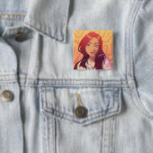 Girl, anime, red. vierkante button 5,1 cm (In situ)