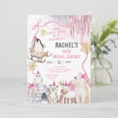 Girl Arctic Animals Birthday Party Invitation Kaart (Staand voorkant)