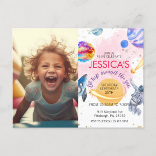 Girl Astronaut Buitenspace Rocket Planet Briefkaart