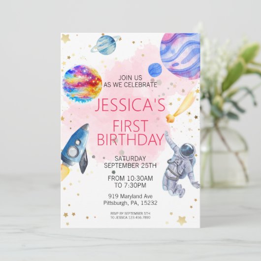 Girl Astronaut Buitenspace Rocket Planet Kaart (Staand voorkant)