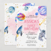 Girl Astronaut Buitenspace Rocket Planet Kaart (Voorkant / Achterkant)