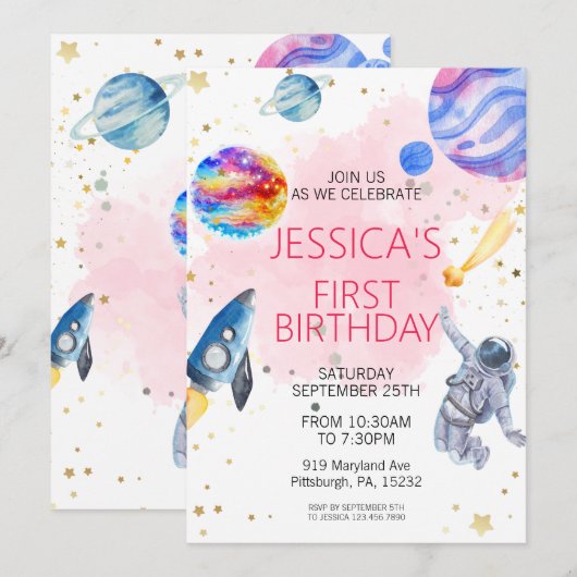 Girl Astronaut Buitenspace Rocket Planet Kaart (Voorkant / Achterkant)