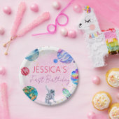 Girl Astronaut Gold Pink Rocket Ship Planet Papieren Bordje (Feest)