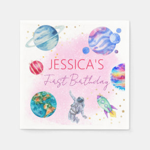 Girl Astronaut Gold Pink Rocket Ship Planet Servet