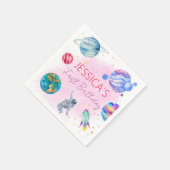 Girl Astronaut Gold Pink Rocket Ship Planet Servet (Hoek)