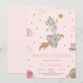 GIRL ASTRONAUT INVITATION, REACH FOUR THE STARS KAART (Voorkant / Achterkant)