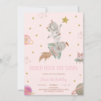 GIRL ASTRONAUT INVITATION, REACH FOUR THE STARS KAART