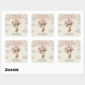 Girl baby beer roze bruine ballonnen baby shower vierkante sticker (Vel)