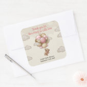 Girl baby beer roze bruine ballonnen baby shower vierkante sticker (Envelop)