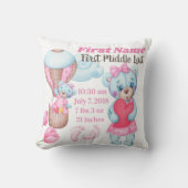 Girl Baby Birth Announcement Pillow Teddy Bear Kussen (Voorkant)