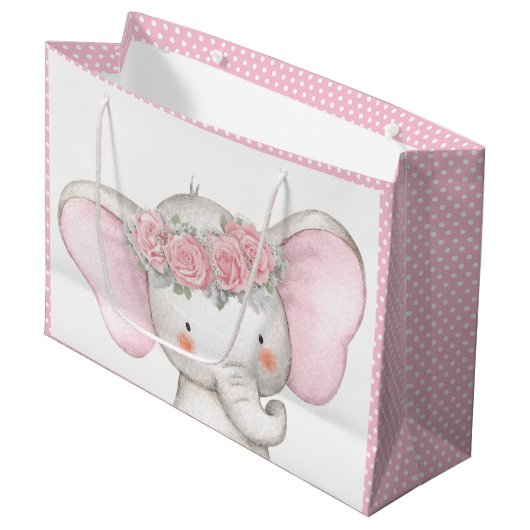 Girl Baby Elephant Baby shower Groot Cadeauzakje (Voorkant Gekanteld)