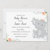 Girl Baby Elephant Baby shower Invitation Kaart (Voorkant)