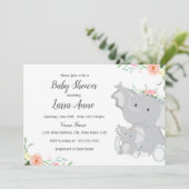 Girl Baby Elephant Baby shower Invitation Kaart (Staand voorkant)