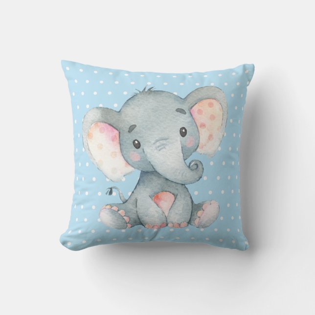 Girl Baby Elephant Blue en Grey Kussen (Voorkant)