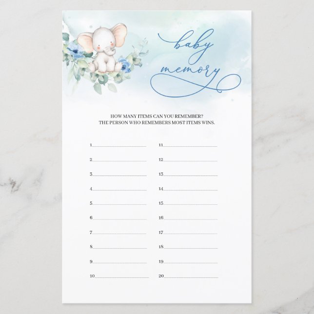 Girl Baby Elephant Eucalyptus Baby Memory game (Voorkant)