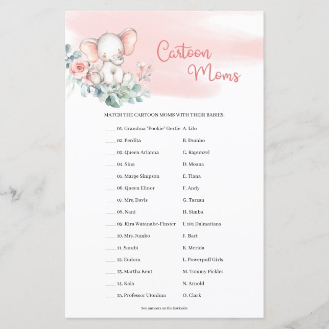 Girl Baby Elephant Eucalyptus Cartoon Moms game (Voorkant)