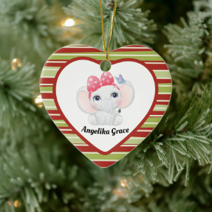 Girl Baby Elephant met Bow Custom Name Keramisch Ornament