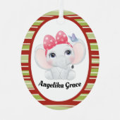 Girl Baby Elephant met Bow Custom Name Metalen Ornament (Voorkant)