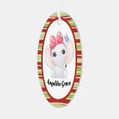 Girl Baby Elephant met Bow Custom Name Metalen Ornament (Voorkant links)