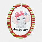 Girl Baby Elephant met Bow Custom Name Metalen Ornament (Achterkant)