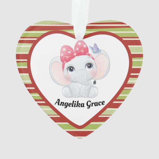 Girl Baby Elephant met Bow Custom Name Ornament (achterkant)