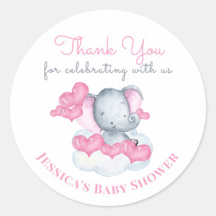Girl Baby Elephant met roze harten - Dank je Ronde Sticker