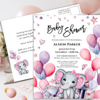 Girl Baby Elephant Pink Balloons Cute Baby shower