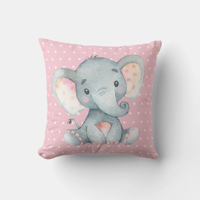 Girl Baby Elephant Pink en Grey Kussen (Voorkant)