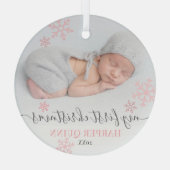 Girl Baby First Christmas Photo Glas Ornament (Achterkant)