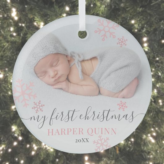 Girl Baby First Christmas Photo Glas Ornament