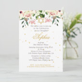 Girl Baby Hebrew Naming Ceremony Floral Gold Creme Kaart (Staand voorkant)