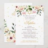Girl Baby Hebrew Naming Ceremony Floral Gold Creme Kaart (Voorkant / Achterkant)