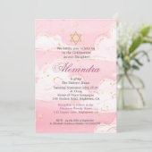 Girl Baby Hebrew Naming Ceremony Pink Clouds Kaart (Staand voorkant)