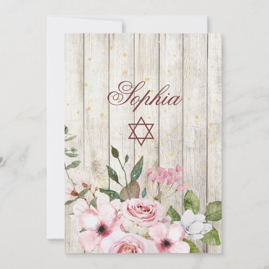 Girl Baby Hebrew Naming Ceremony Rustic Floral Kaart (Achterkant)