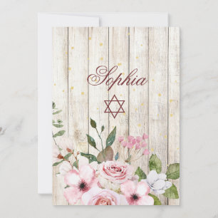Girl Baby Hebrew Naming Ceremony Rustic Floral Kaart